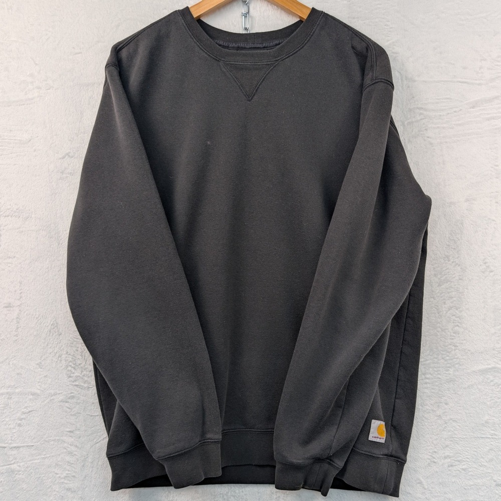 Carhartt Sweatshirt Men's Large Black Loose Fit Fleece V-Stitch K124 Workwear